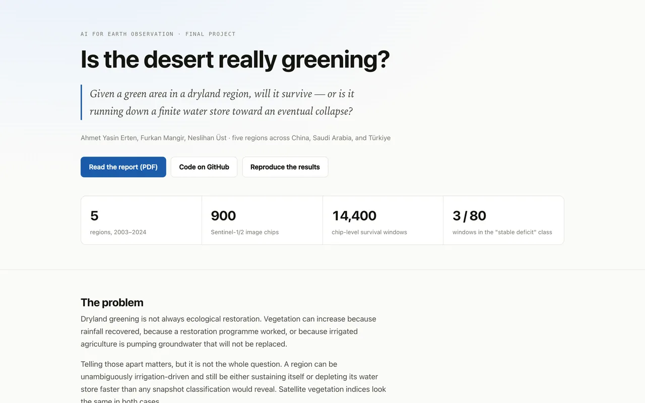 Screenshot of the Dryland Survival AI study